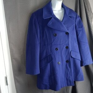 Talbots Women's Purple Wool Blend Double-Breasted Peacoat Anchor Buttons Size 10